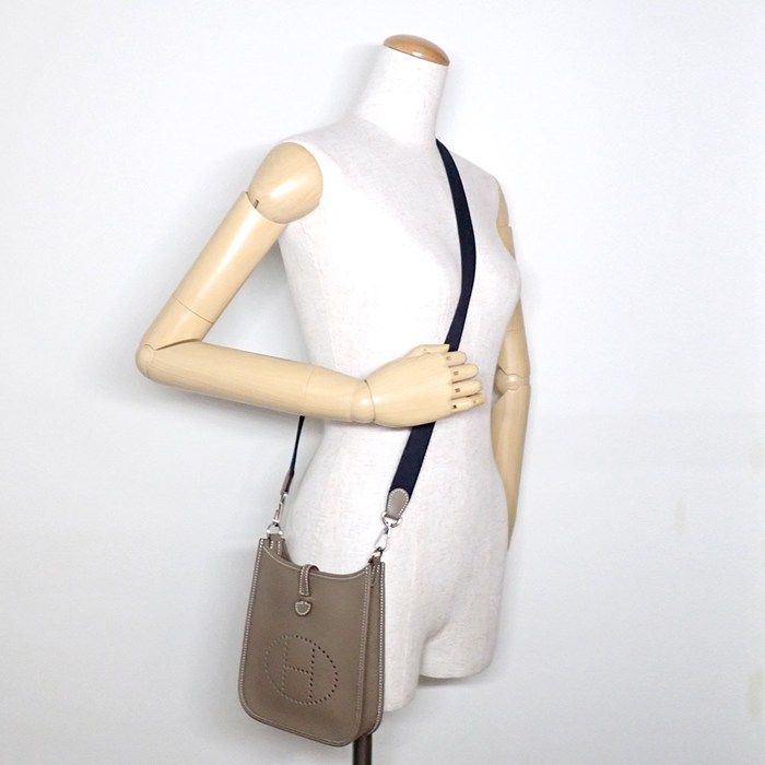 Hermes Shoulder Bag Evelyne TPM Amazone Etoupe Blue Indigo
