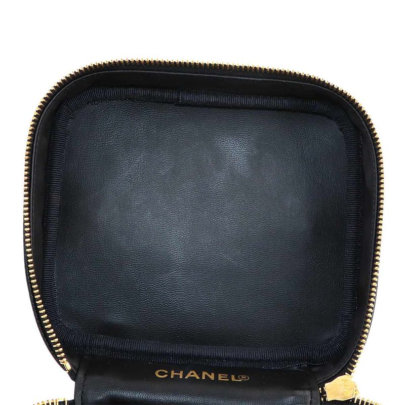 Chanel Vanity Hand Bag Caviar Leather Black CC Logo Gold