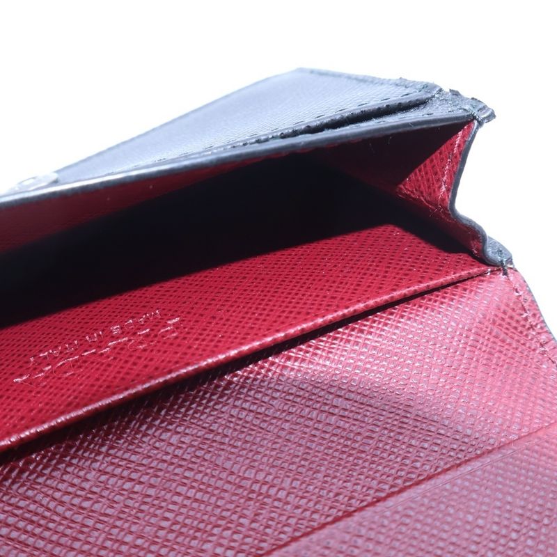 Prada Saffiano Logo Business Card Holder Coin Case Black Bold-blue