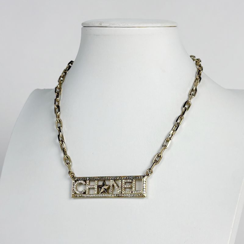 Chanel Logo Star Rhinestone Necklace CC Choker Gold Plated