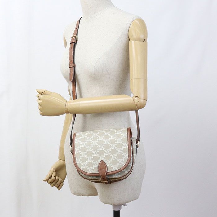 Celine Midi Amforco Triomphe Canvas Crossbody Shoulder Bag Leather