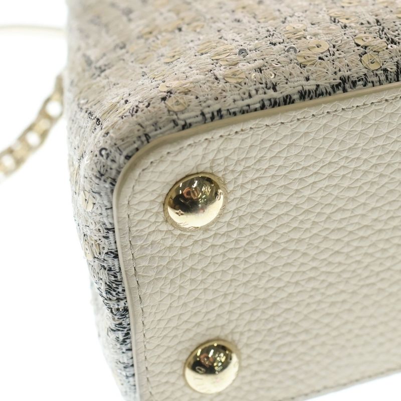 Louis Vuitton Capucines BB 2-Way Shoulder Bag White Tweed Leather