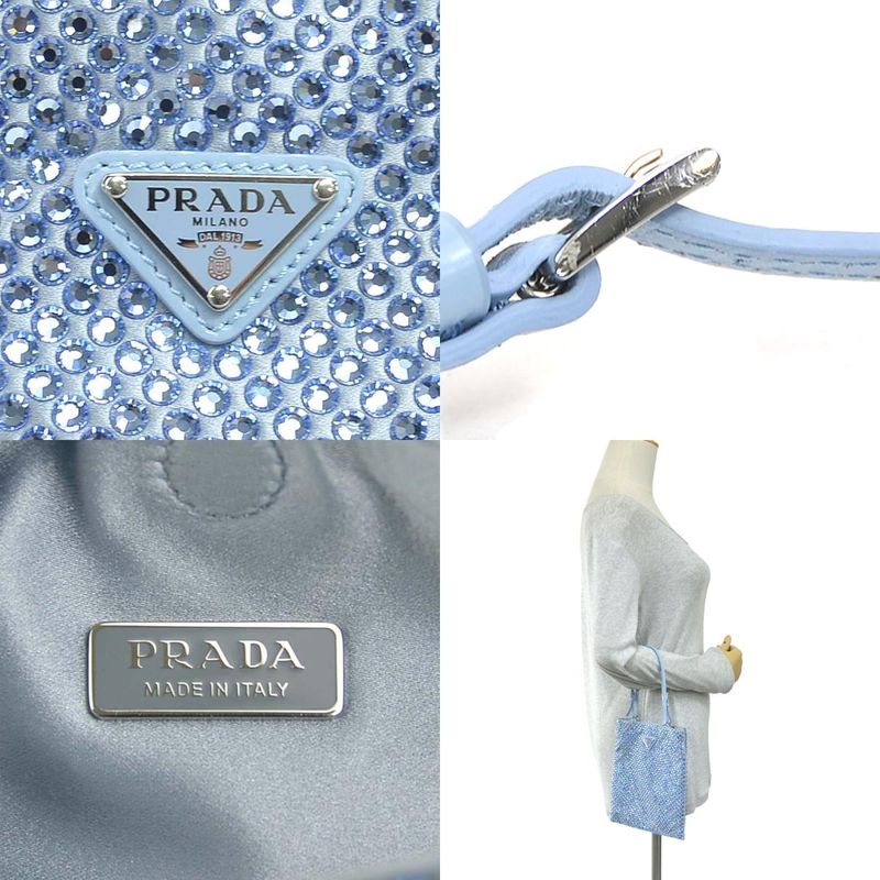 Prada Handbag Satin Blue Light