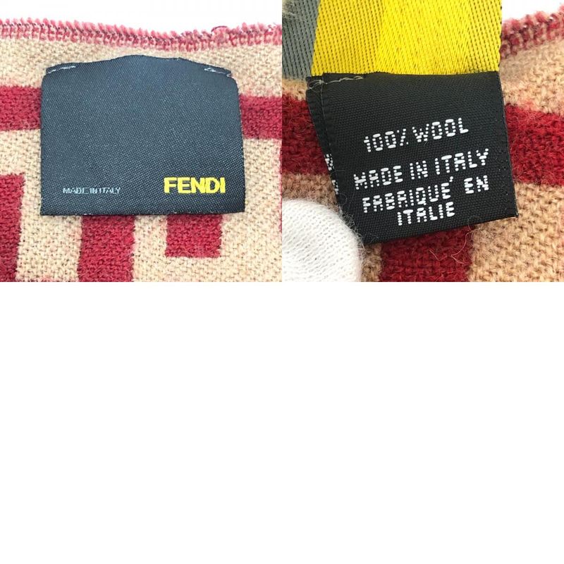 Fendi Scarf Zucca Pattern Wool Red Brown