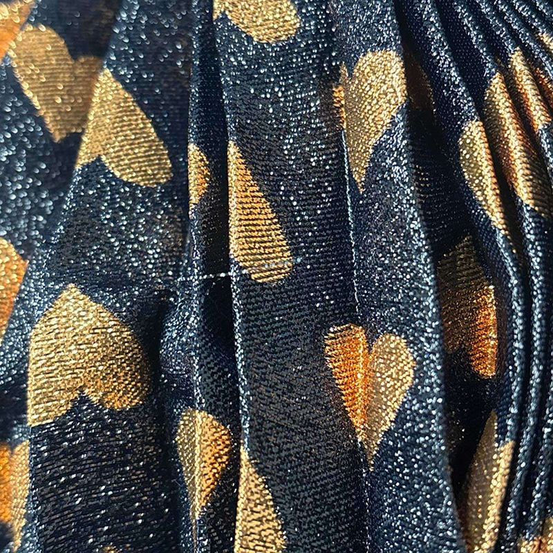 Gucci Heart Pattern Pleated Skirt Navy Gold 40 Navygold
