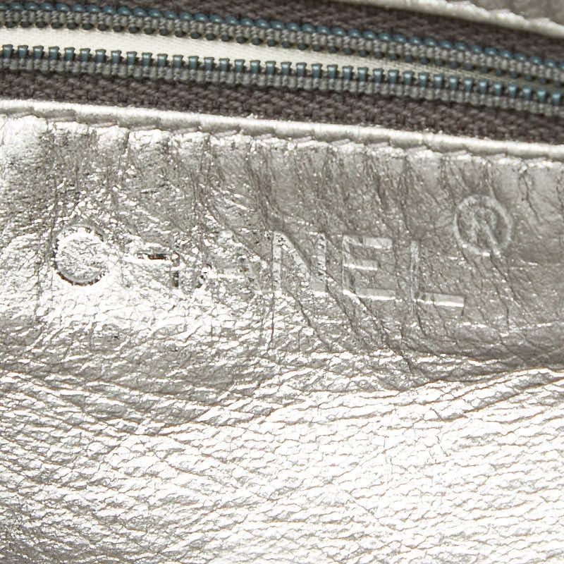 Chanel CC Logo Quilted Chain Shoulder Bag Silver Lambskin