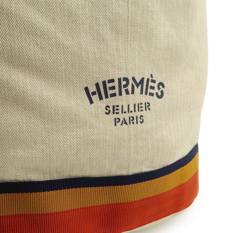 Hermes Cavalier Shoulder Bag Canvas Natural Orange Yellow