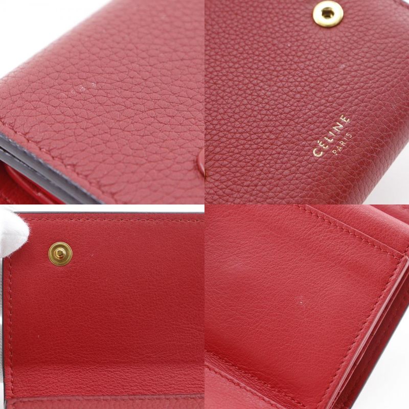 Celine Small Folded Multi Function Leather Red Trifold Wallet