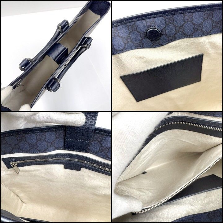 Gucci Ophidia Tote GG Supreme Leather Navy Antique Silver