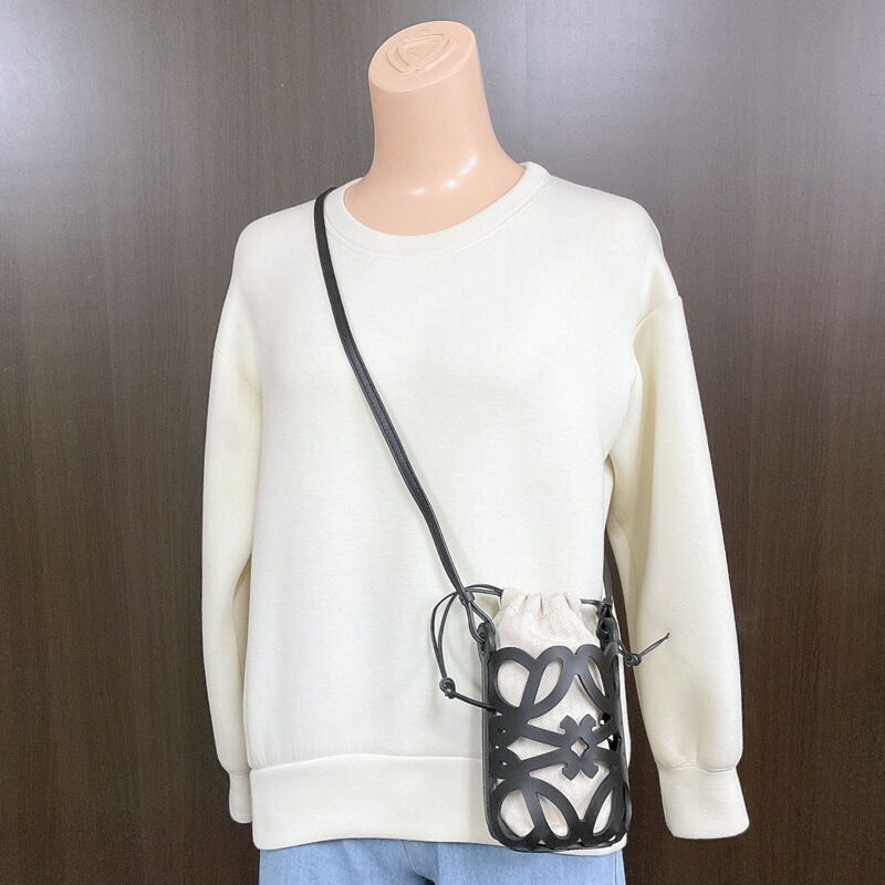 Loewe Anagram Cutout Pocket Shoulder Black Leather Canvas
