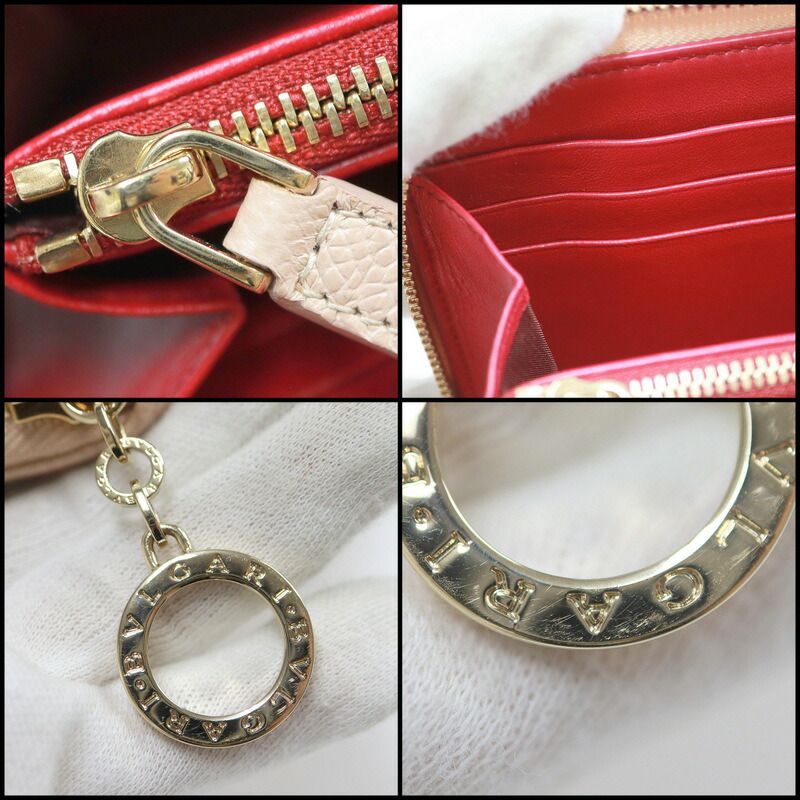 Bvlgari Round Zip Wallet Leather Pink Beige