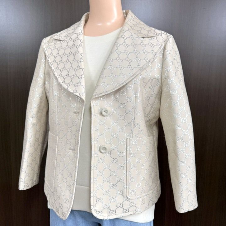 Gucci Interlocking Terre Jacket 68% Wool 44 :gg Glitter X Gray