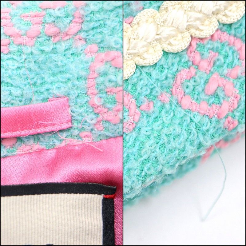 Gucci GG Crowbar Collarless Jacket Cotton Green Pink 44 X