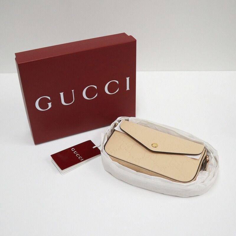 Gucci Super Mini Shoulder Bag Big GG Leather Beige Gold