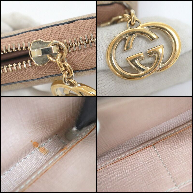 Gucci Zip Around Wallet GG Supreme Canvas Beige Pink