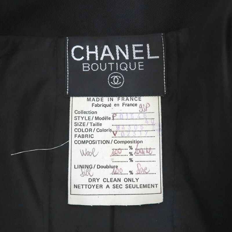 Chanel Coco Button Long Jacket Wool Silk Black 40