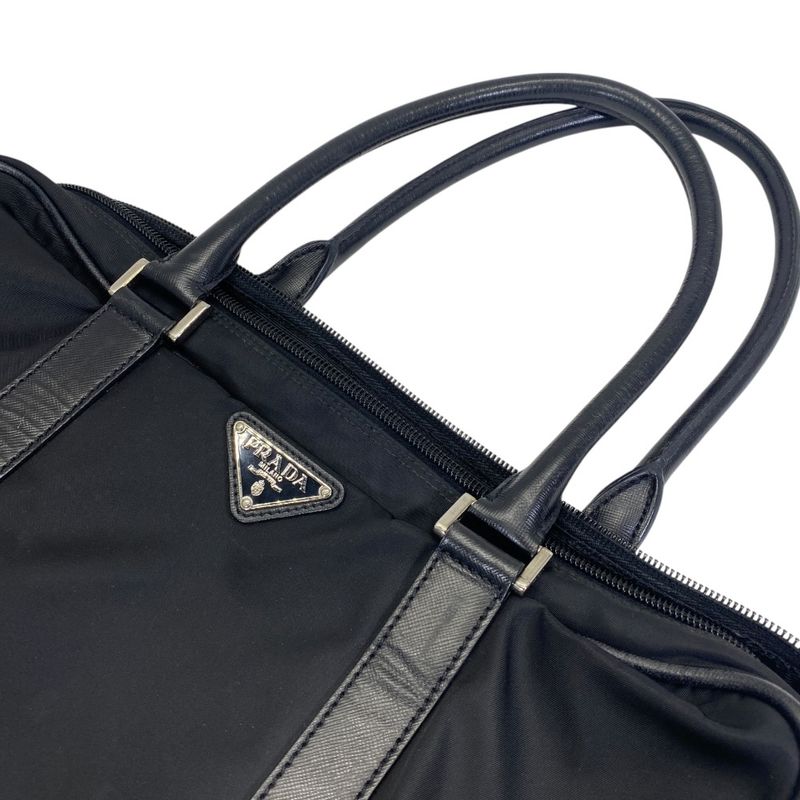 Prada Briefcase Business Nylon Saffiano Leather Triangle Logo Nero Black