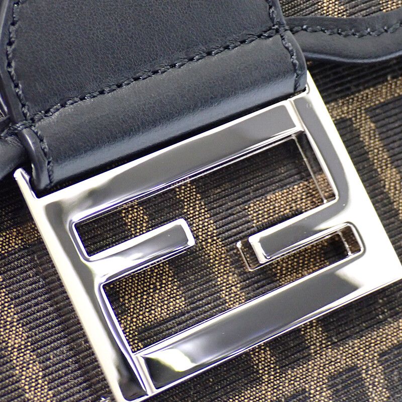 Fendi Baguette Double Shoulder Bag Leather FF Jacquard Brown Black