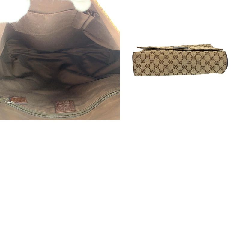 Gucci Beige Brown Silver GG Canvas Leather Shoulder Bag