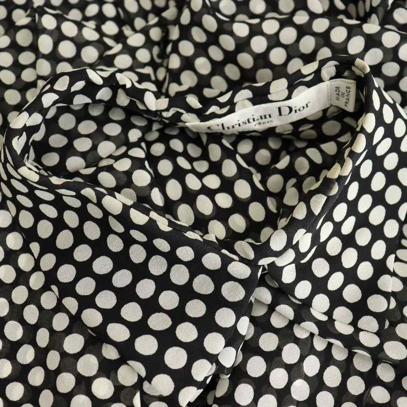 Dior Dress Sheer Maxi Long Sleeve Regular Color Dot Pattern Black