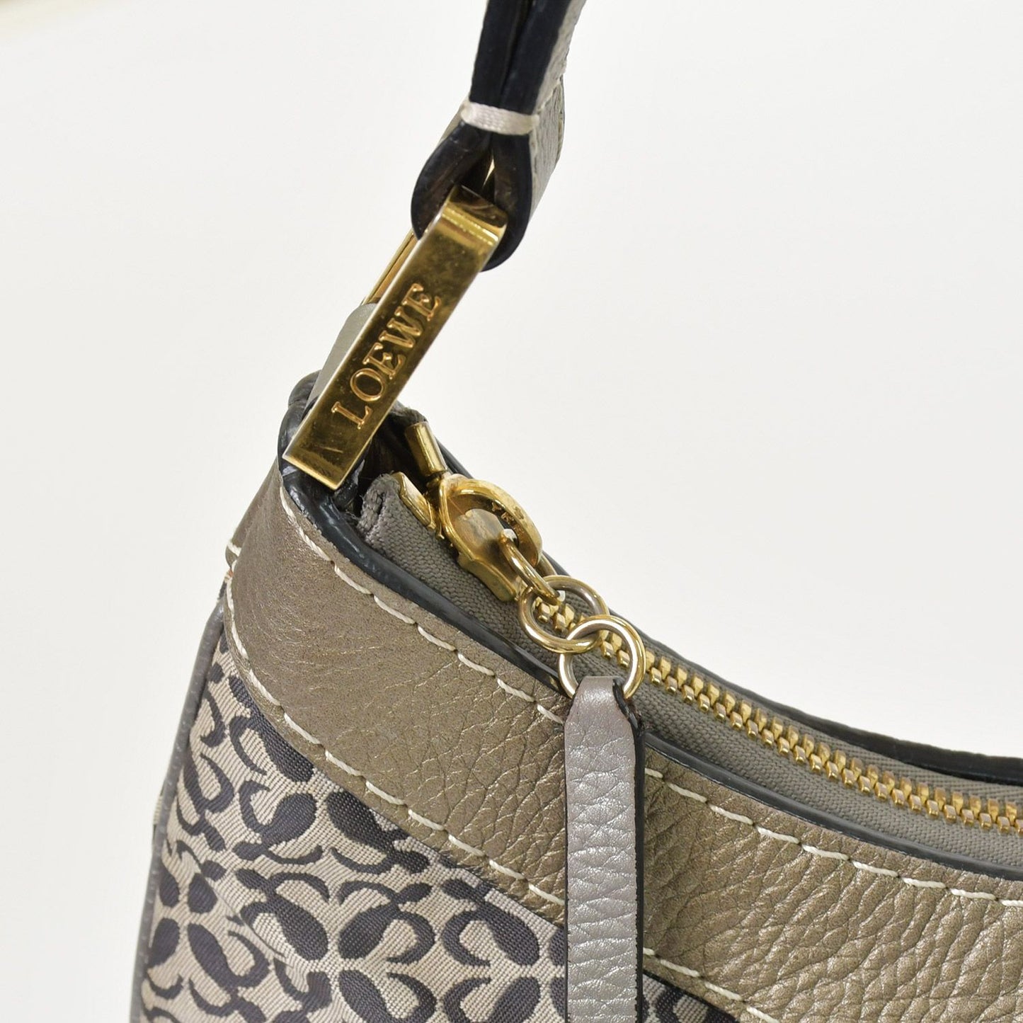 Loewe New Road Line Anagram Bag Silver Canvas Leather Gold — view 8