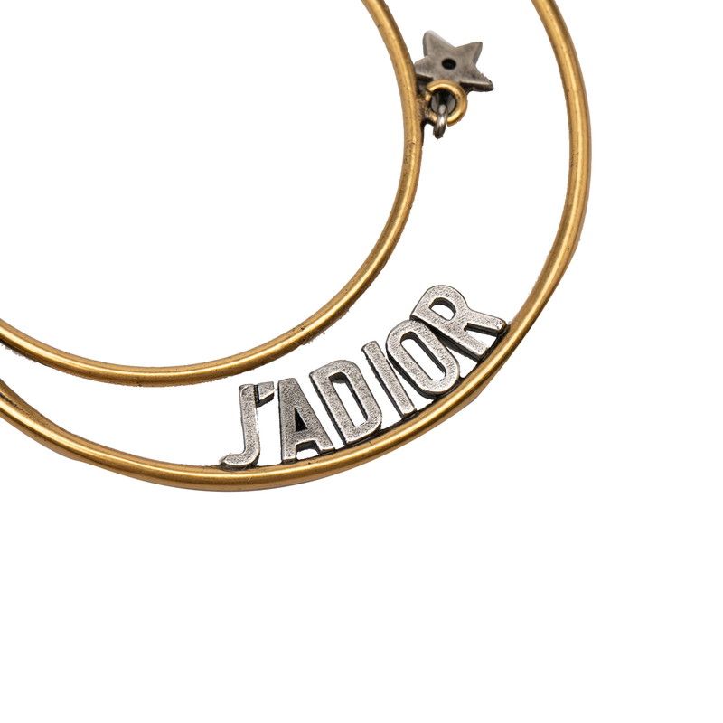 Dior J'adior Moon & Star Hoop Earrings Gold Silver Plated Metal — view 3