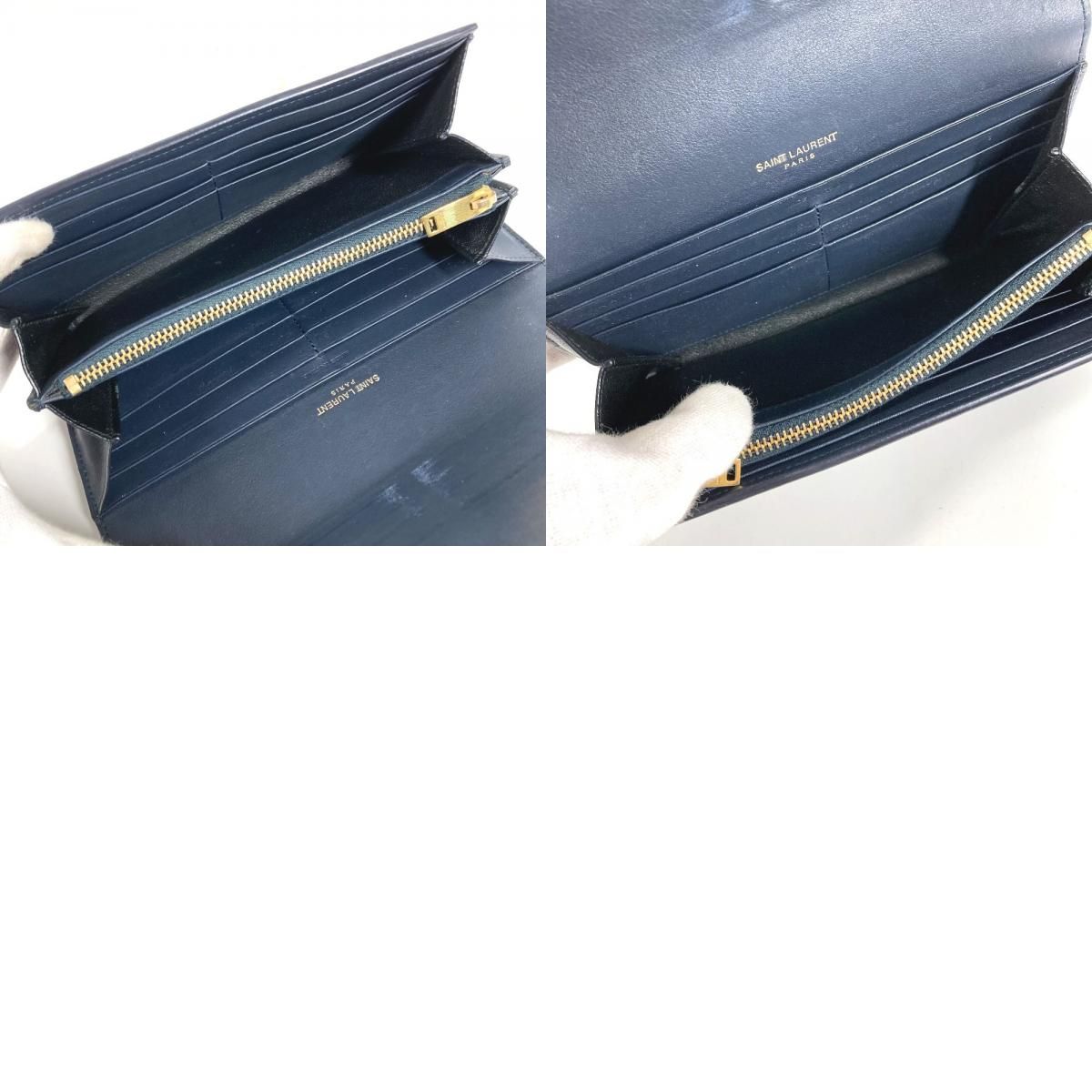 Saint Laurent Paris Wallet Logo Leather Navy — view 9