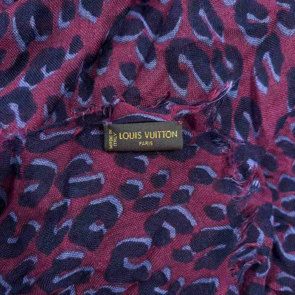 Louis Vuitton Cashmere Silk Etole Leopard Print Shawl Scarf Red — view 4