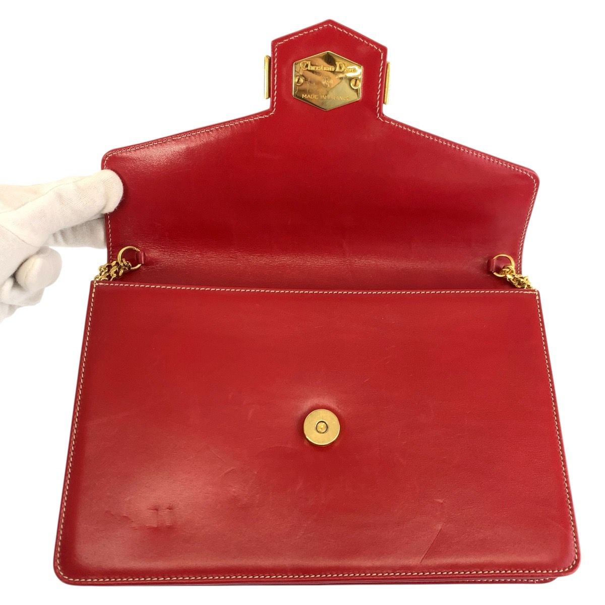 Dior Vintage CD Logo Red Gold Chain Shoulder Bag — view 8