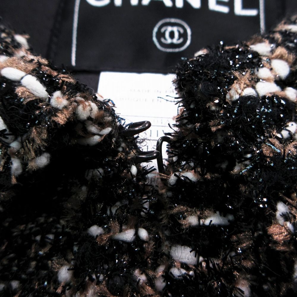 Chanel Tweed Long Coat Brown Black 44 XL — view 8