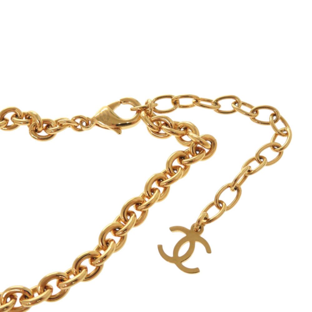 Chanel CC Logo Lion Metal Faux Pearl Gold Necklace — view 9