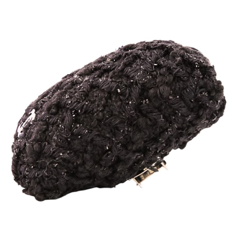 Chanel CC Logo Ribbon Tweed Barrette Black