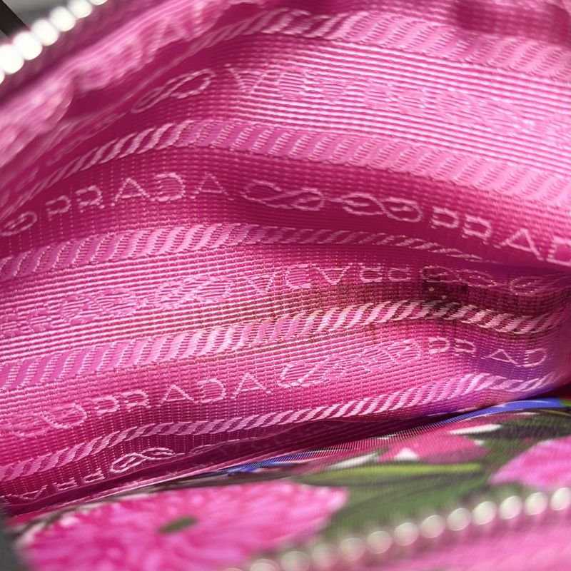 Prada Shoulder Bag Pochette Triangle Logo Floral Pattern Flower