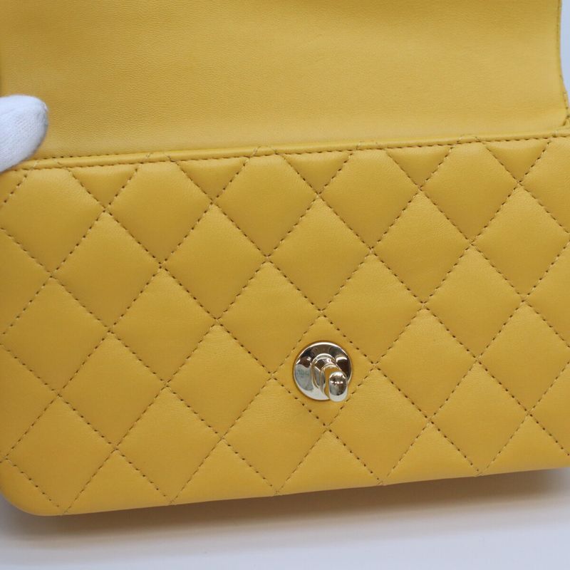 Chanel Yellow Lamb Top Handle Miniature Quilted 20 )yellow