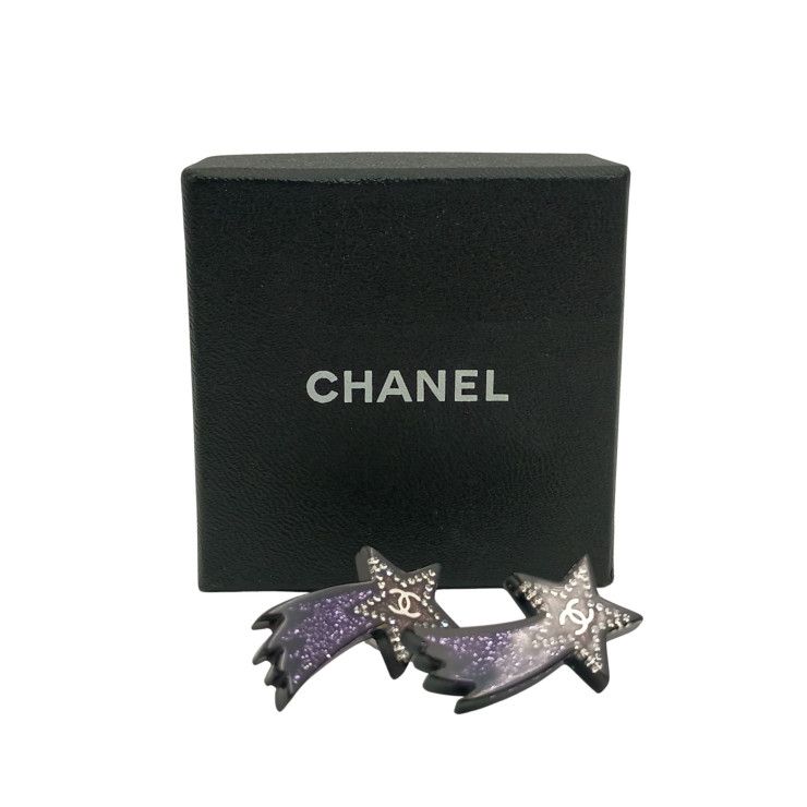 Chanel Earrings CC Logo Shooting Star Purple Silver Resin Metal