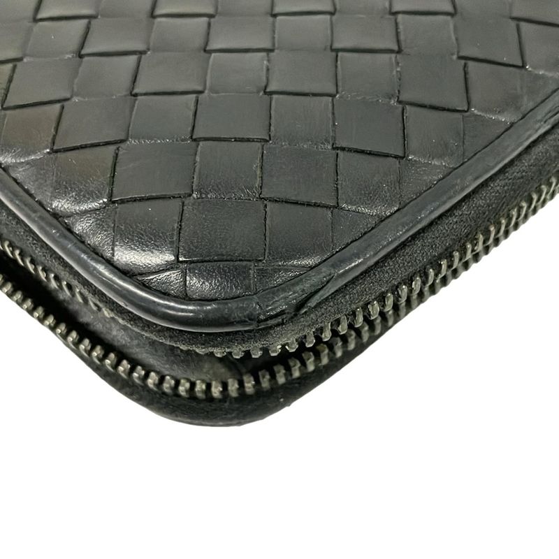 Bottega Veneta Wallet Intrecciato Black Zip Around with Handle Leather