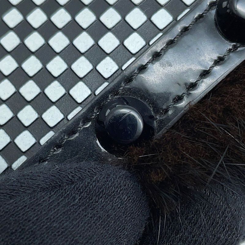 Fendi Shoulder Bag Check Studded Leather Fur