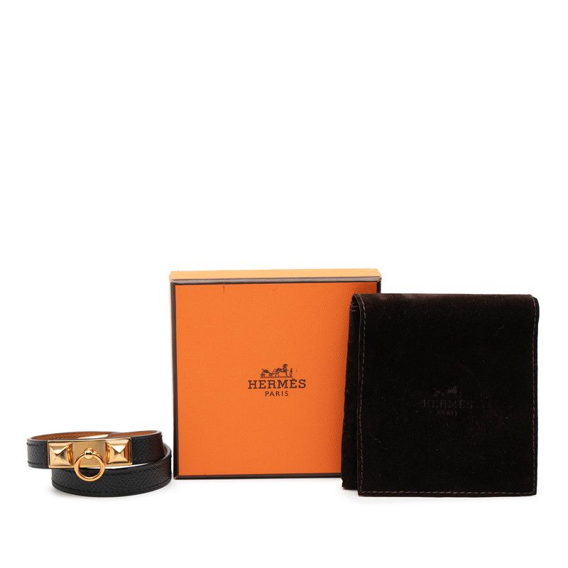 Hermes Rival Double Tour Bracelet 2 s Black Gold Veau Epsom Plated