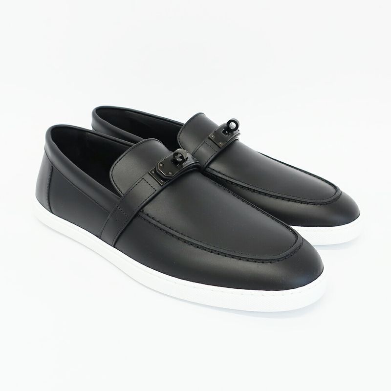Hermes Moccasins Mind Loafers Kelly Black Calf Notation 42