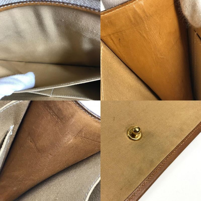 Hermes Shoulder Bag Tankard Leather Canvas Beige
