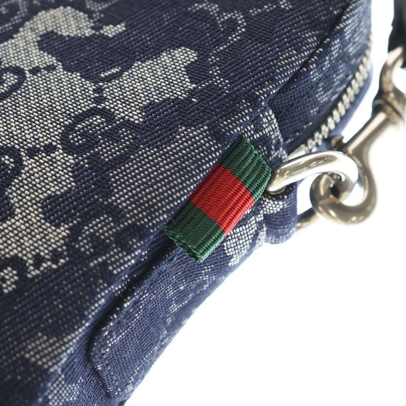 Gucci GG Denim Small Cross All Over Pattern Shoulder Bag Indigo Blue