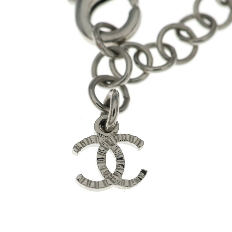 Chanel CC Logo Rhinestone Ribbon Necklace Pendant Pink