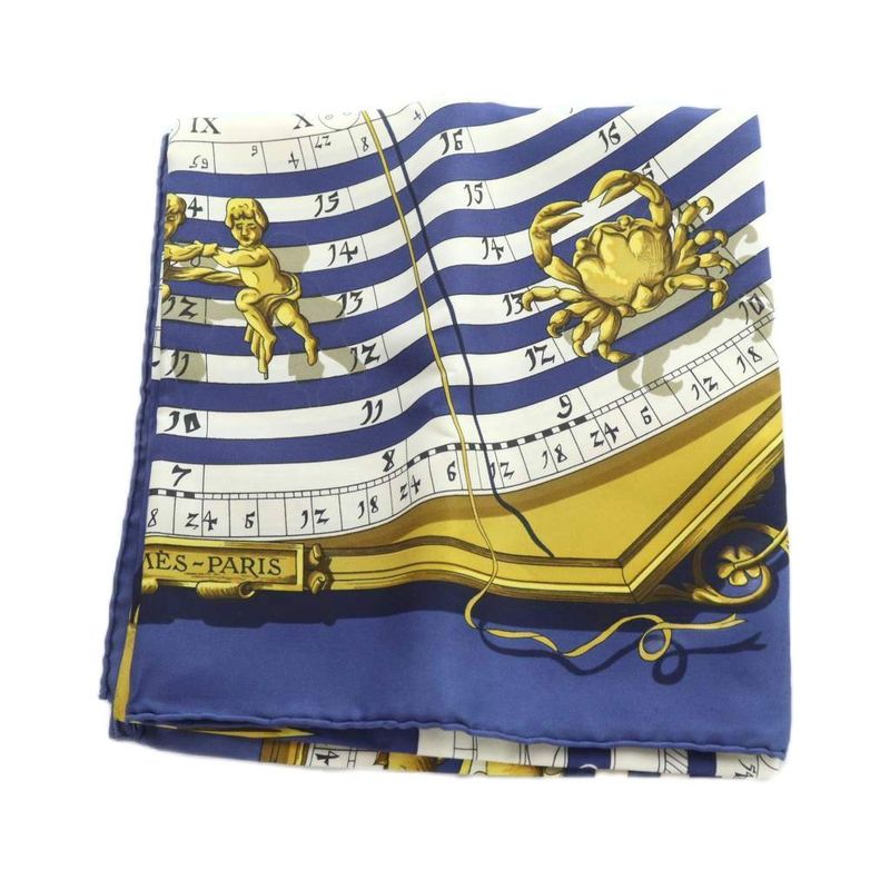 Hermes Carre 90 Dies ET Hore Astrology Large Scarf Shawl Silk All Over Pattern