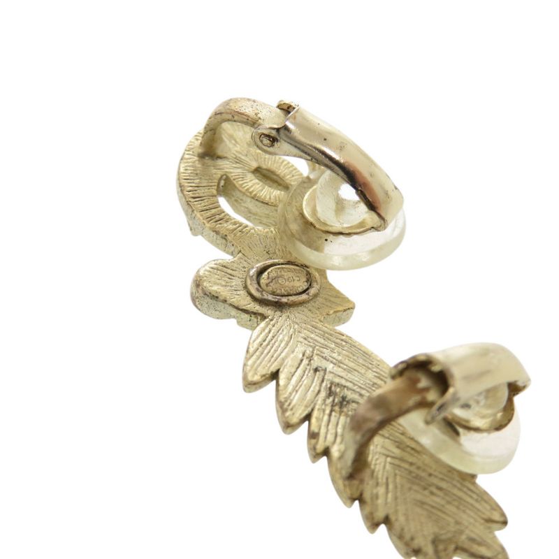Chanel CC Logo Star Feather Metal Faux Pearl Stone Gold Earrings