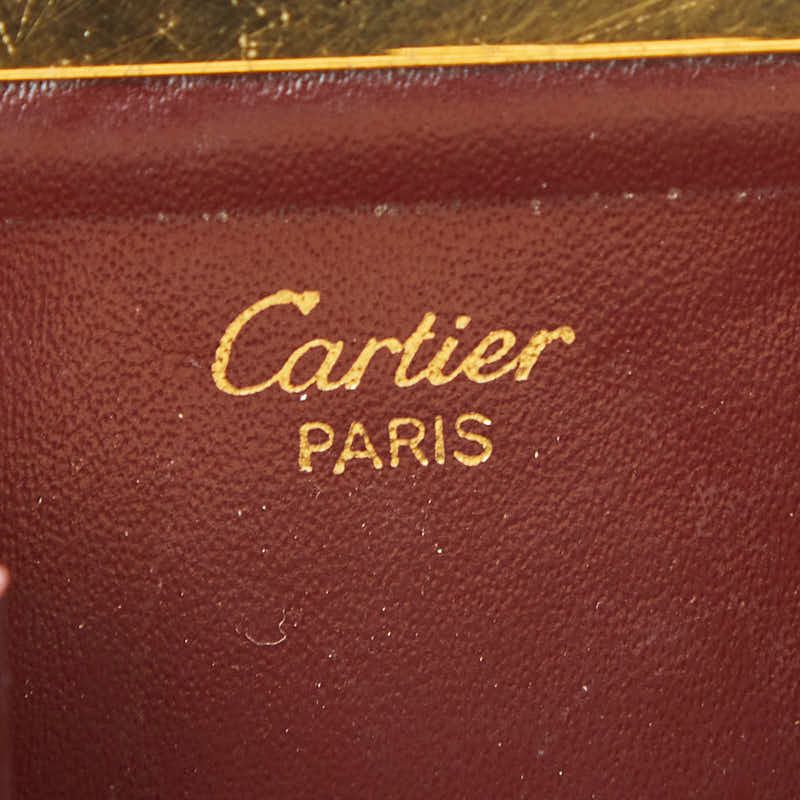 Cartier Must de Cartier Coin Purse Wine Red Gold Leather Wine Bold