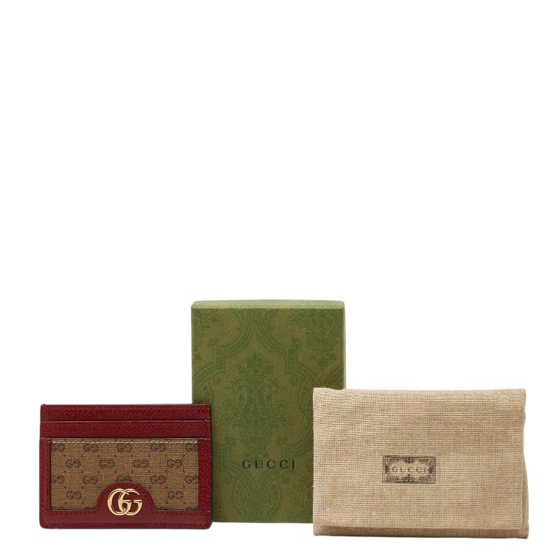 Gucci Doraemon Mini GG Supreme Card Case Beige Red Leather
