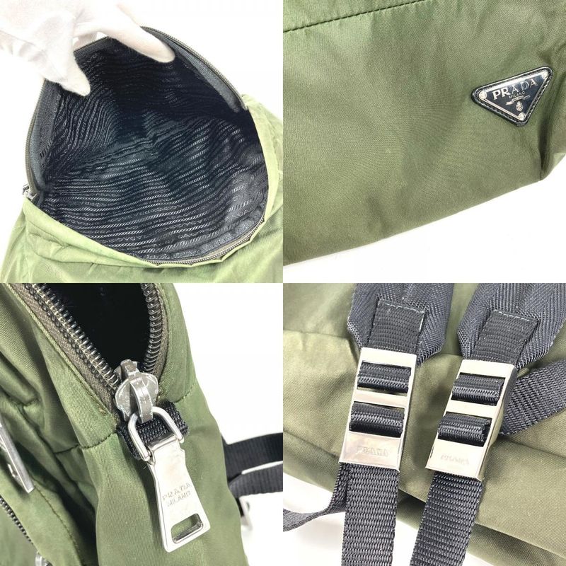 Prada Backpack Triangle Logo Nylon Khaki