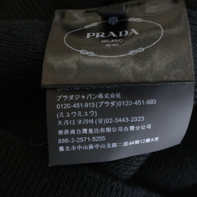 Prada Logo Embroidered Crew Neck Knit Black Flat