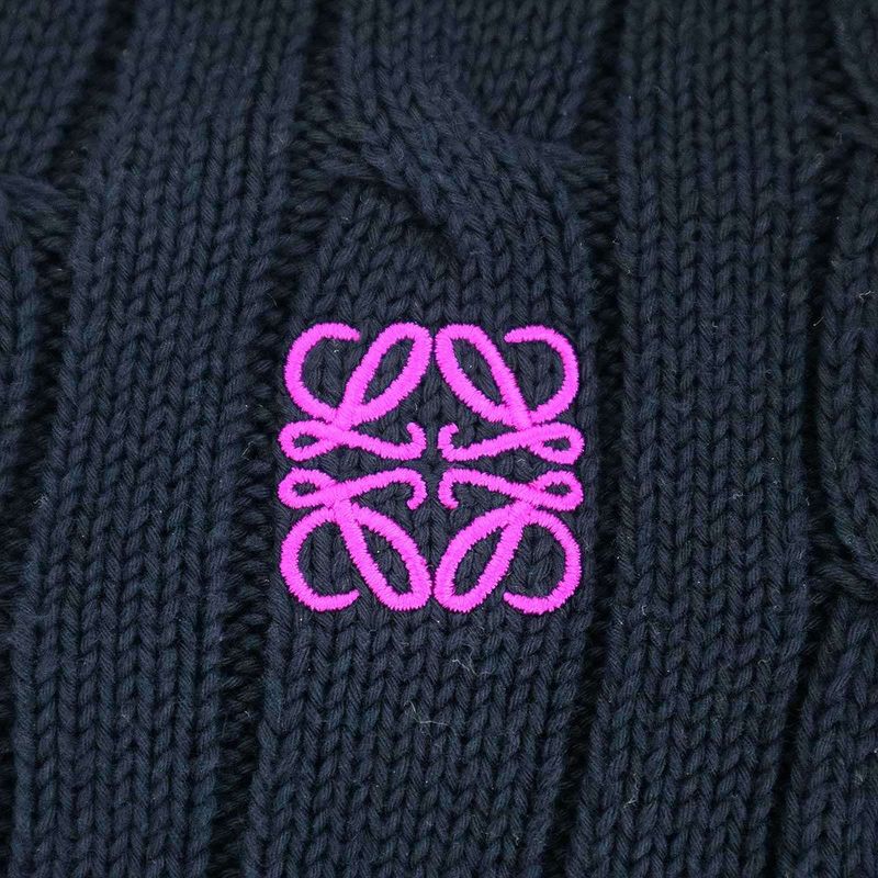 Loewe Anagram Cotton Cable Neck Knit Sweater Navy