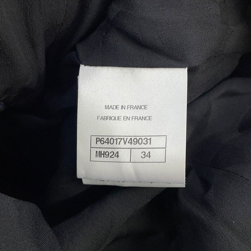 Chanel Coat Tweed Double Breasted 34 Black Navy